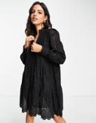 Y.a.s V Neck Eyelet Mini Dress In Black