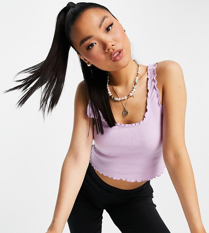 Asos Design Petite Crop Tank With Lettuce Edge In Lilac-purple