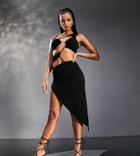 Asyou Strappy Cut-out Asymmetric Beach Dress In Black