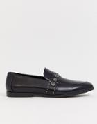 Asos Design Loafers In Black Faux Leather With Hardware Details