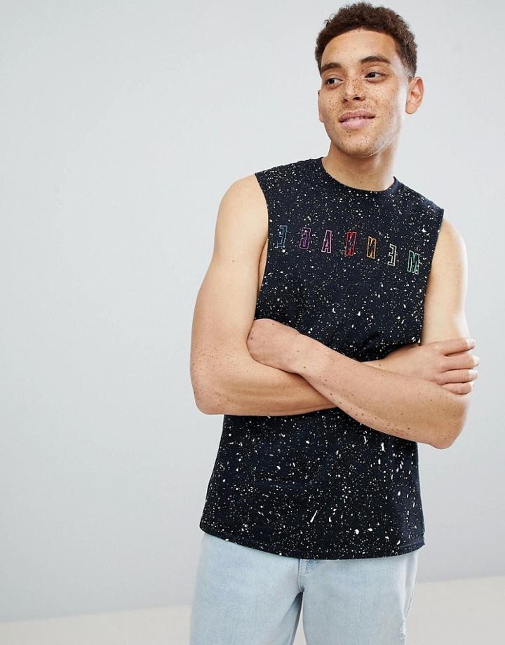 Mennace Color Embroidered Tank - Black