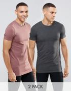 Asos 2 Pack Longline Muscle T-shirt Save 12% In Charcoal/red Marl