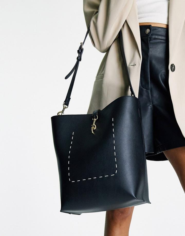 Topshop Dogclip Fastening Pu Slouch Shoulder Bag In Black