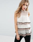Asos Top In Lace Ruffles With Tipping - Multi