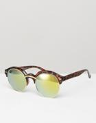 7x Mirrored Round Sunglasses - Brown Tortoise