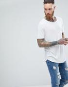 Asos Longline T-shirt With Raw Scoop Neck And Curve Hem In Linen Mix In White - White