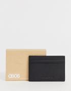 Asos Design Leather Card Holder In Black With Deboss - Black