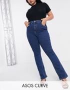 Asos Design Curve High Rise 'lift And Contour' Flare Jeans In Midwash-blues