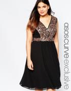 Asos Curve Midi Dress With Mirror Embellishment - Black
