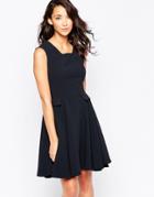 Closet Full Skater Dress With Faux Pockets - Navy Blue