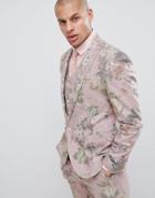 Asos Design Skinny Suit Jacket In Printed Pink Floral Wool Mix - Pink