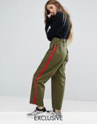 Reclaimed Vintage Revived Military Pants With Stripe - Green
