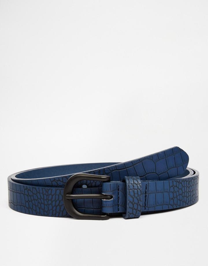 Asos Smart Belt In Navy With Crocodile Effect - Navy