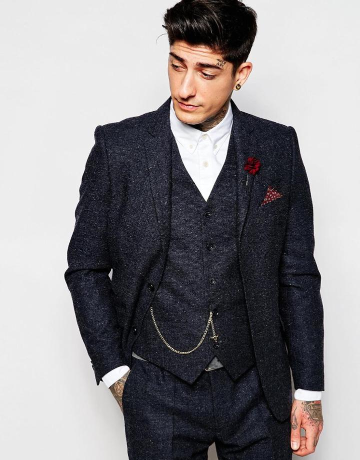 Devils Advocate Blue Fleck Tweed Suit Jacket - Blue