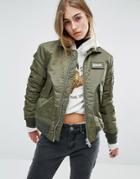 Schott Coach Bomber Jacket With Woven Badge On Front - Green