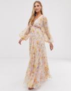 Asos Edition Blouson Sleeve Maxi Dress In Delicate Floral Print - Multi