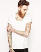 Asos T-shirt With Bound Scoop Neck And Roll Sleeve - Off White