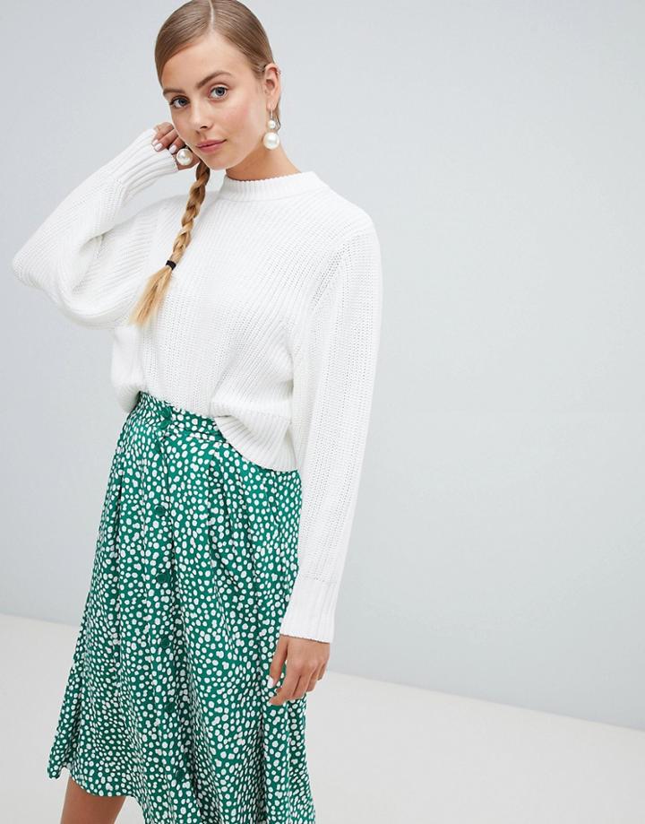 Monki Ribbed Crew Neck Jumper In Off White - White