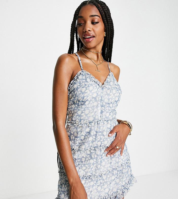 Parisian Tall Frill Detail Cami Mini Dress In Blue Floral Print