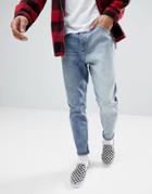 Asos Tapered Jeans In Two Tone Mid Wash - Blue