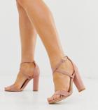 Glamorous Wide Fit Cross Strap Heeled Sandals-pink