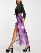 Asos Design Midaxi Skirt With Ruffle In Ombre Print-multi