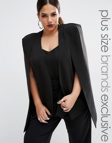 Lavish Alice Plus Collarless Cape Blazer - Black