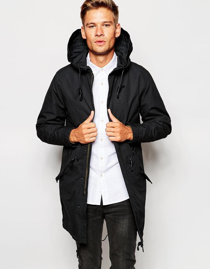 Selected Homme Premium Parka With Removable Bomber Jacket - Black