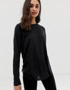 Asos Design Long Sleeve T-shirt In Linen Mix In Black - Black