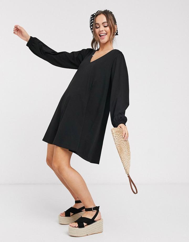 Asos Design Smock Mini Dress With Balloon Sleeves In Black