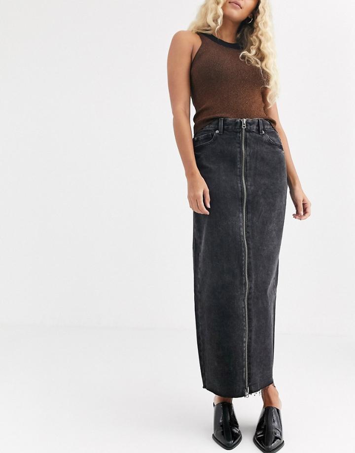 Dr Denim Denim Midi Skirt With Zip Detail