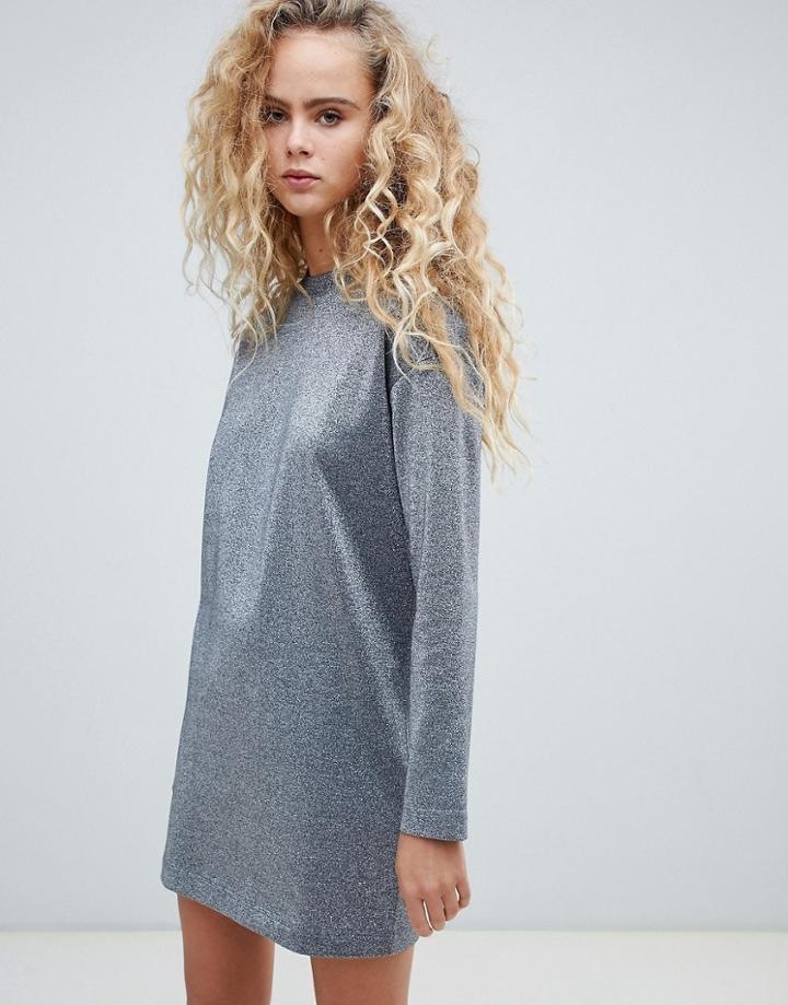 Weekday Glitter Jumper Dress In Silver - Black