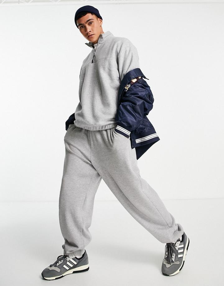 Asos Design Oversized Polar Fleece Sweatshirt With Half Zip In Gray Heather - Part Of A Set-grey