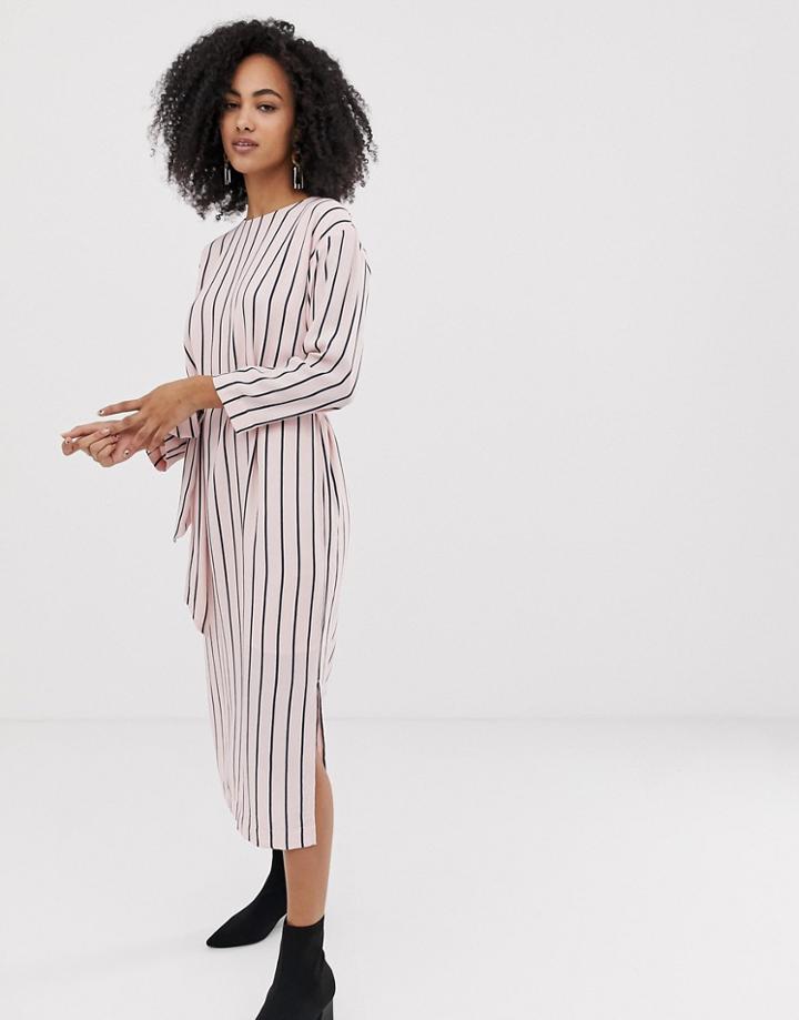 Selected Femme Stripe Tie Waist Midi Dress - Pink