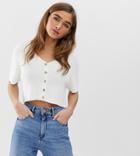 Asos Design Petite Crop Cardi In Natural Yarn With Button Details - White