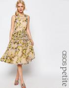 Asos Petite Yellow Rose Soft Midi Prom Dress - Multi