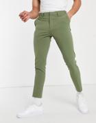 Asos Design Super Skinny Smart Pants In Khaki-neutral