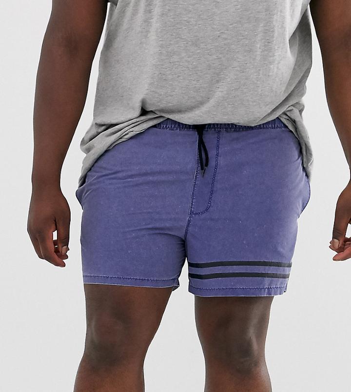 Asos Design Plus Swim Short In Blue Acid Wash With Leg Stripes Short Length