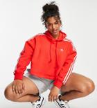 Adidas Originals Plus Adicolor 3 Stripe Cropped Hoodie In Red