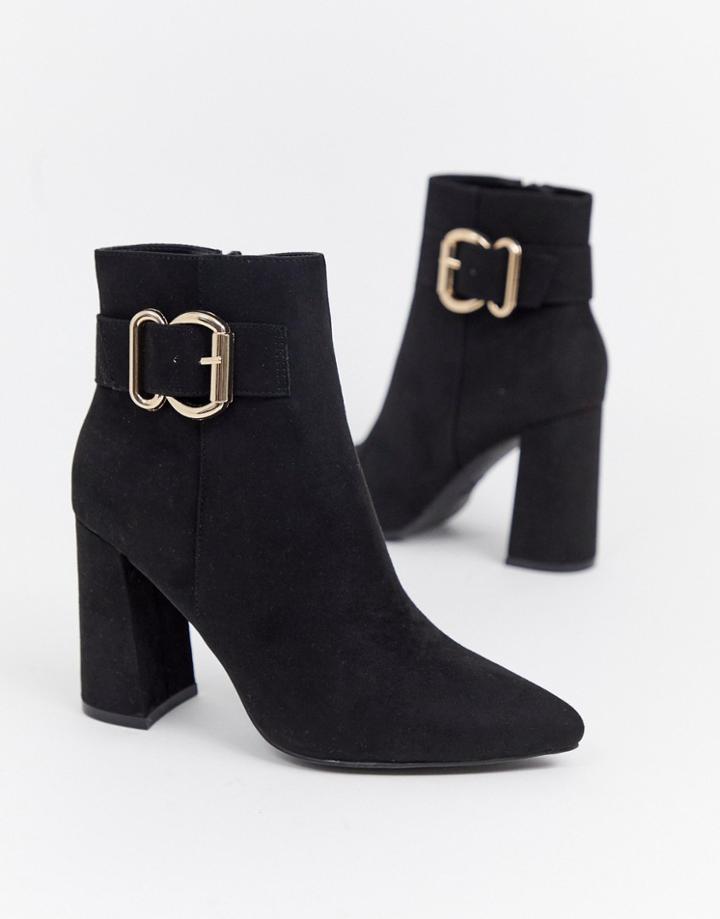 New Look Buckle Detail Heeled Boot In Black - Black