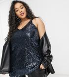 Yours Sequin Cami Top In Navy