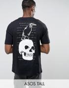 Asos Tall Oversized T-shirt With Bird Skull Pint - Black