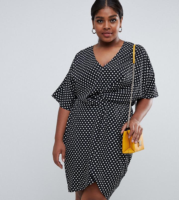 Missguided Plus Twist Front Dress In Polka Dot - Multi