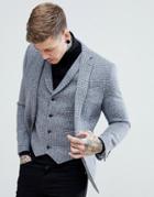 Asos Slim Blazer In Harris Tweed 100% Wool Light Gray Check - Gray