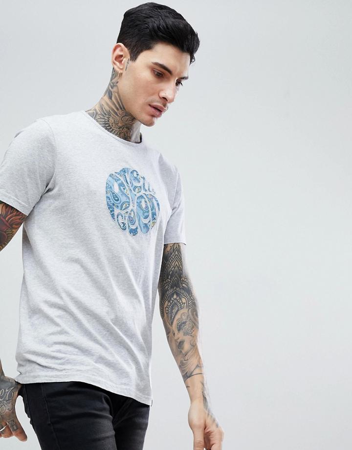 Pretty Green Portside Paisley Logo T-shirt In Gray - Gray