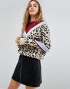 Pull & Bear Leopard Varsity Sweater - Tan
