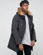 Nicce London Polar Parka With Faux Fur Hood - Black