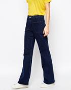 Weekday Flare Jeans With Pocket Detail - Dark Blue