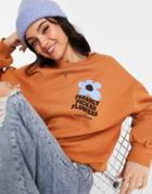 Pull & Bear Sweatshirt In Orange With Contrast Floral