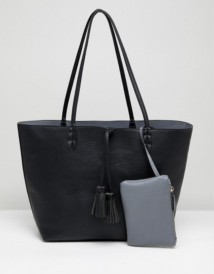 Street Level Reversible Black And Nude Tassel Tote Bag - Black